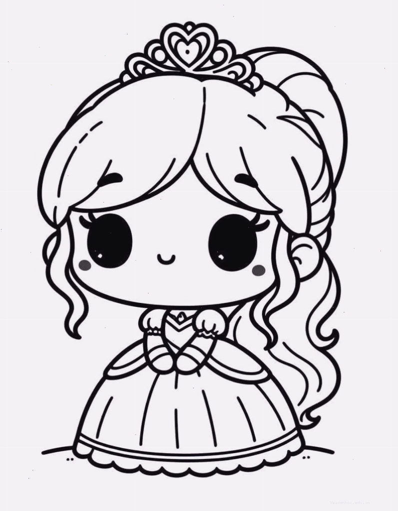 Tranh tô màu công chúa chibi đơn giản dễ tô