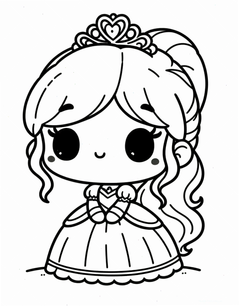 Tranh tô màu công chúa chibi đơn giản, đường nét rõ ràng