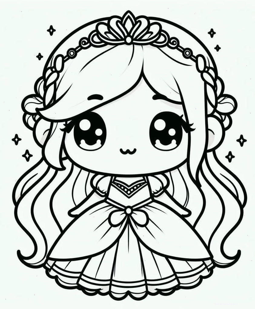Tranh tô màu công chúa chibi mỉm cười rạng rỡ