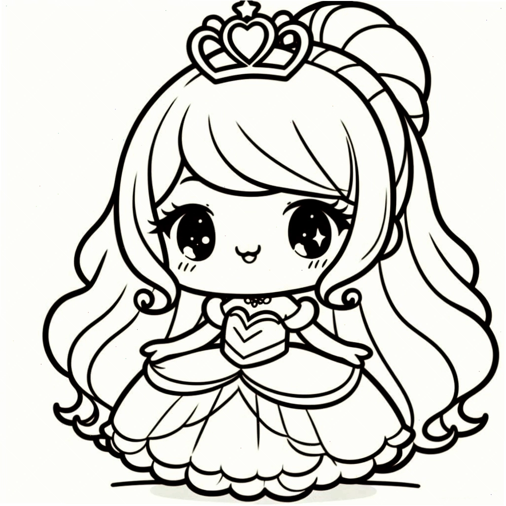 Tranh tô màu công chúa chibi nhỏ bé, dễ thương
