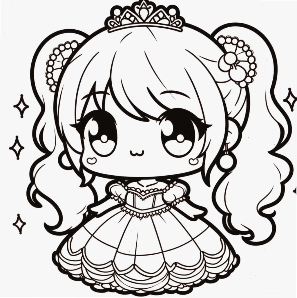 Tranh tô màu công chúa chibi nhỏ nhắn, đáng yêu