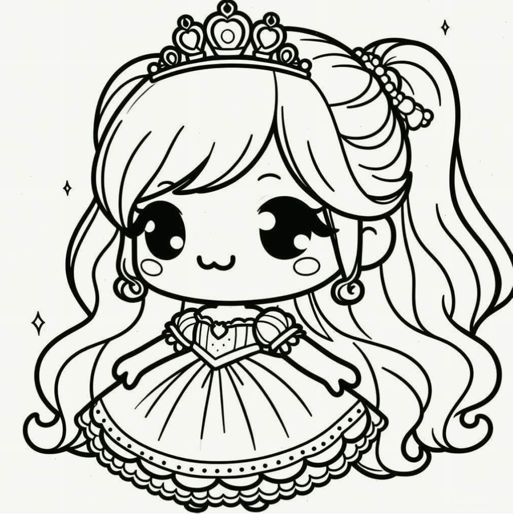 Tranh tô màu công chúa chibi thân thiện, gần gũi