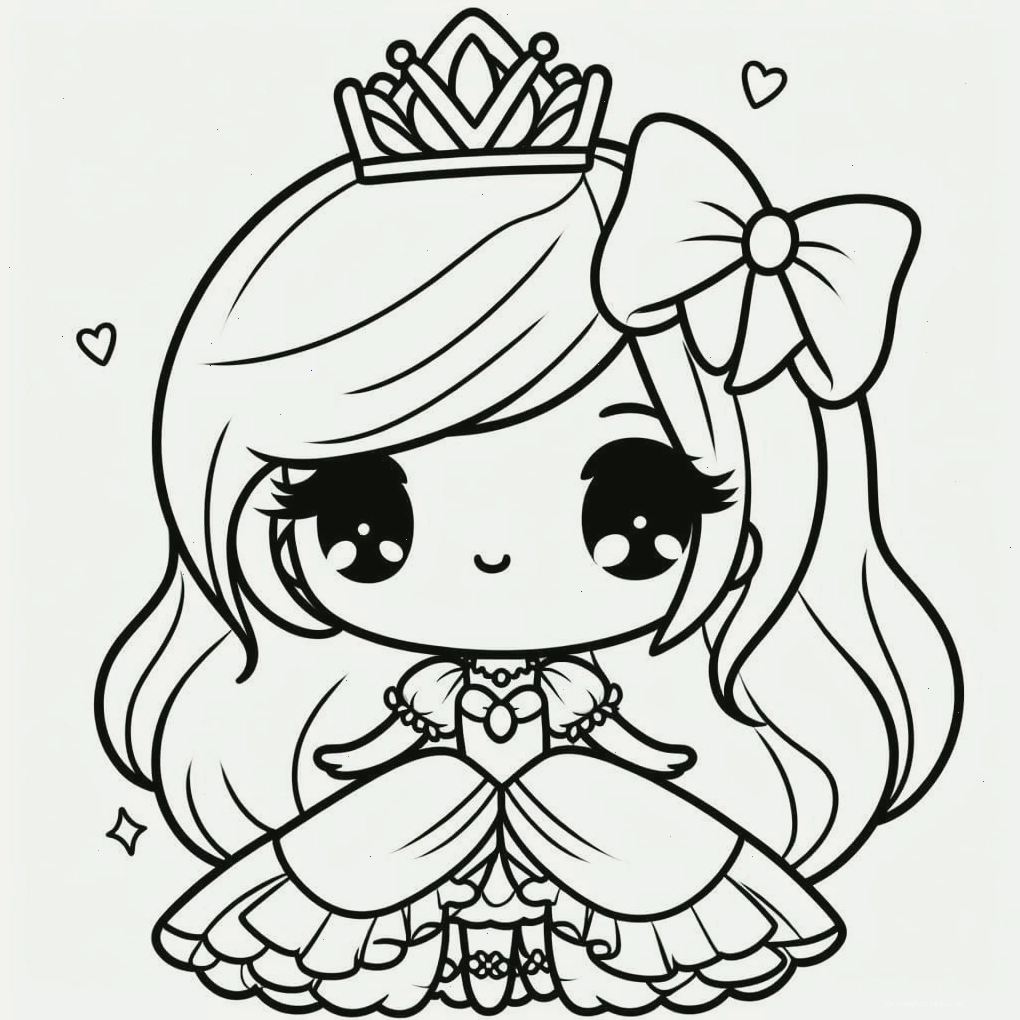 Tranh tô màu công chúa chibi với nụ cười rạng rỡ
