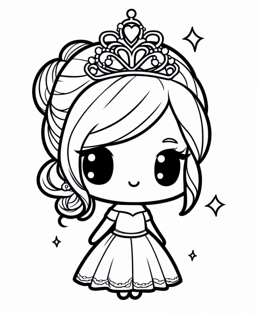 Tranh tô màu công chúa chibi vui mừng, hạnh phúc