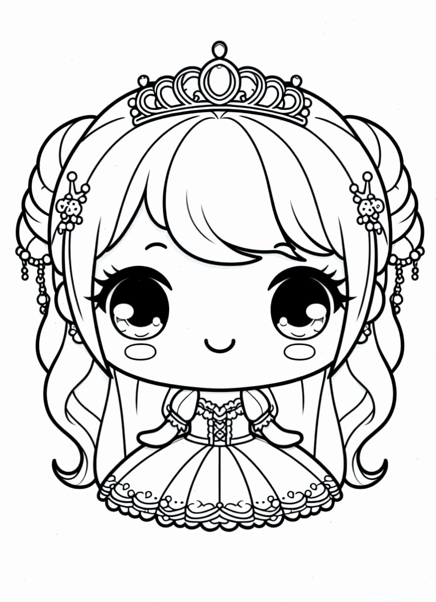 Tranh tô màu công chúa chibi xinh đẹp với các chi tiết tinh tế