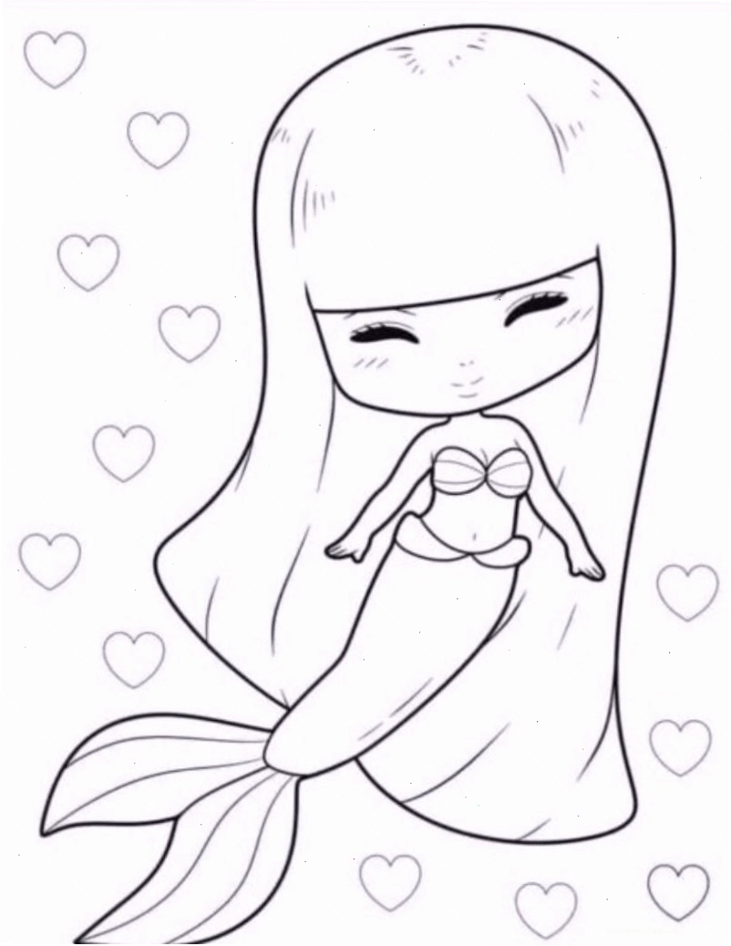 Tranh tô màu nàng tiên cá chibi dễ tô cho bé