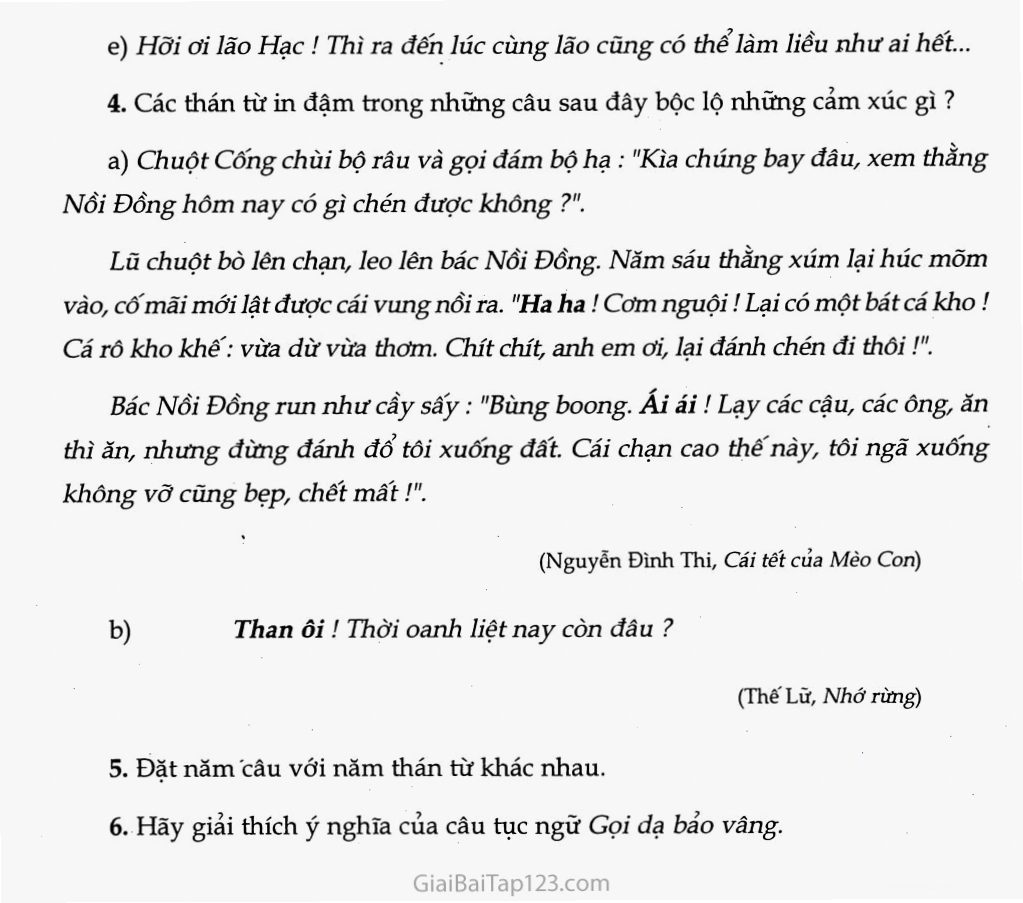 Trợ từ và thán từ trong bài tập ngữ pháp lớp 8