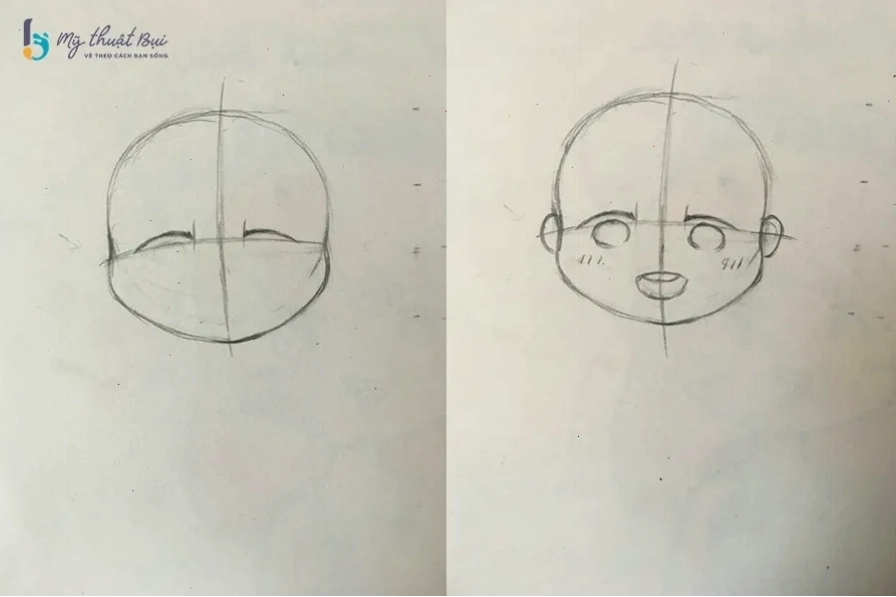 Vẽ chi tiết mắt, mũi, miệng cho nhân vật chibi