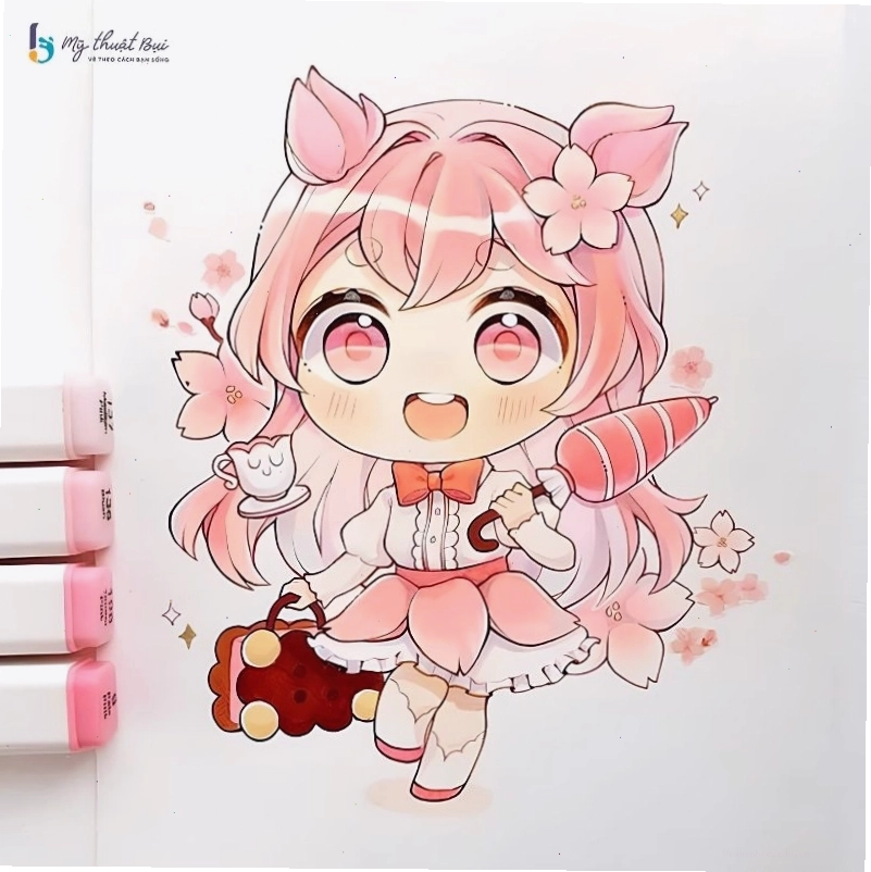 Vẽ cô gái chibi đơn giản với mái tóc ngắn cá tính