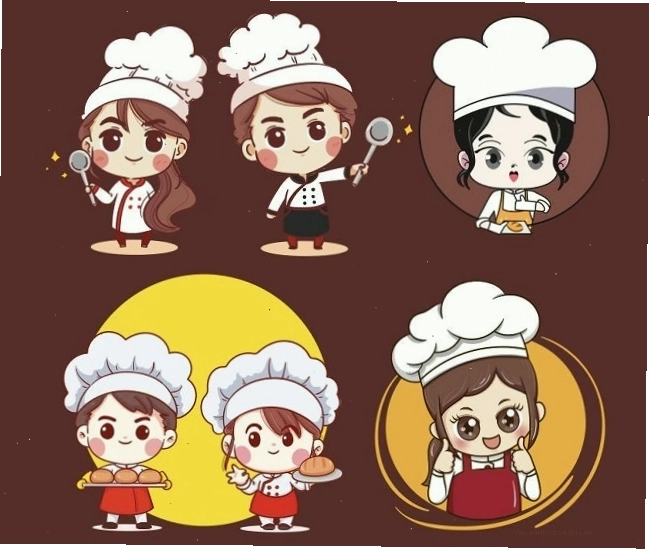 Vector chibi đầu bếp nữ đang nấu ăn với nụ cười tươi tắn