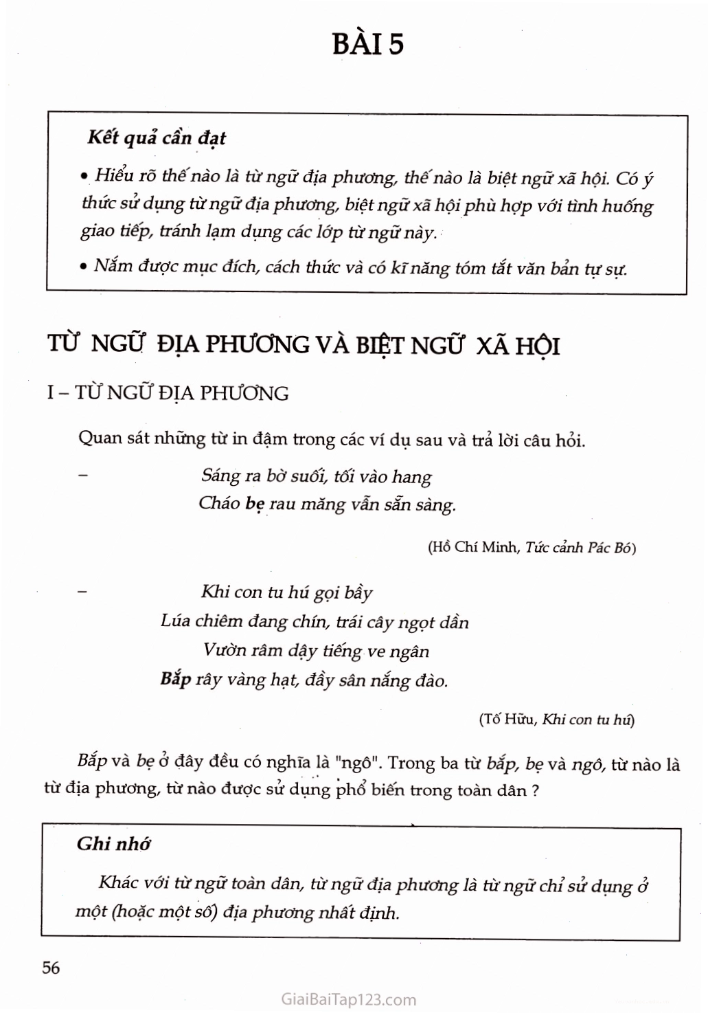 Ví dụ minh họa từ ngữ địa phương: 