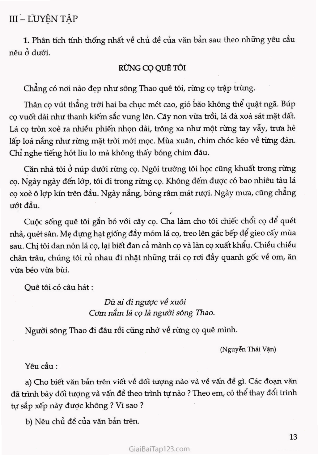 Ví dụ về tính thống nhất chủ đề trong văn bản