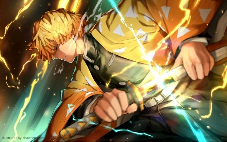 Zenitsu trong Kimetsu no Yaiba với hiệu ứng sấm sét phát sáng