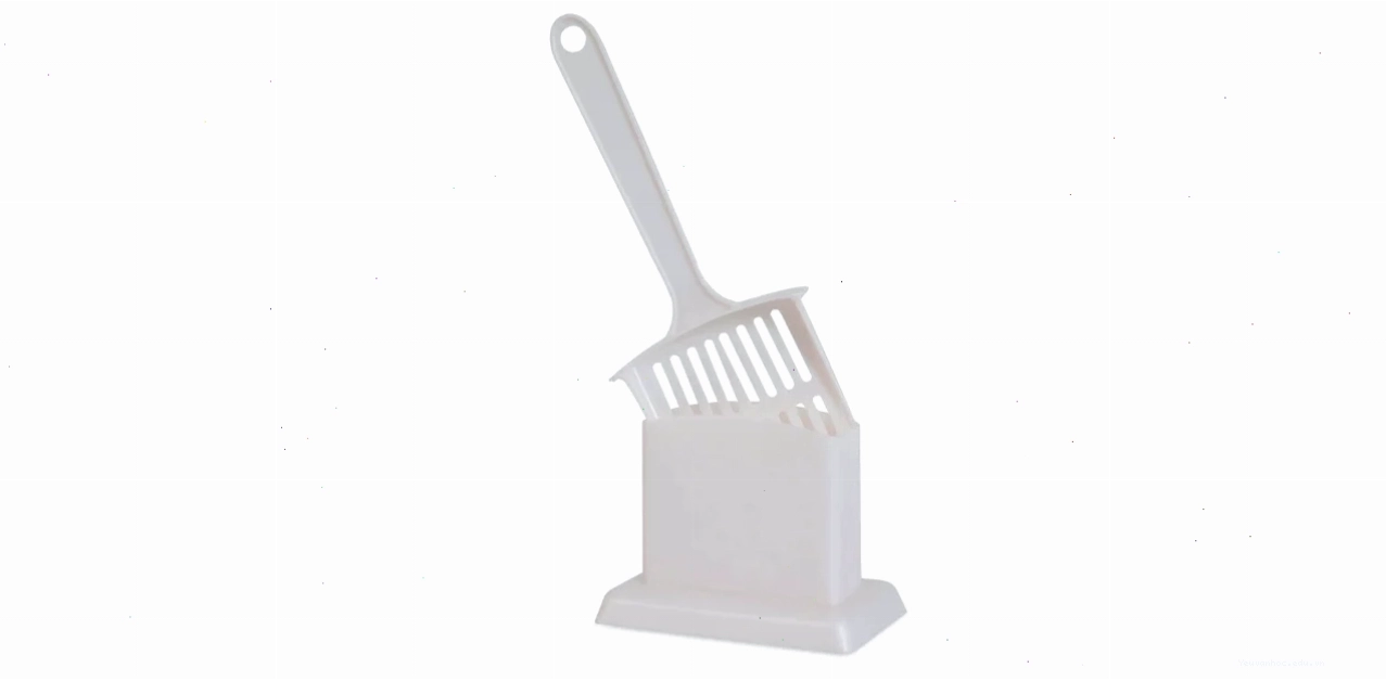 White plastic litter scoop for cleaning cat boxes