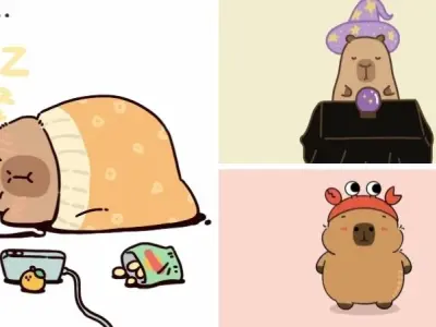 Cute chibi capybara trong bộ tranh đầy sáng tạo dễ mến