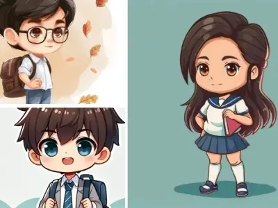Học sinh chibi tinh nghịch trong trang phục đồng phục đẹp