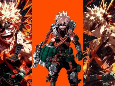 Hình ảnh Bakugo thể hiện sự quyết liệt và ánh mắt đầy lửa