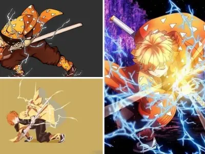 Bộ ảnh Zenitsu nổi bật với vẻ sợ hãi nhưng đầy quyết tâm